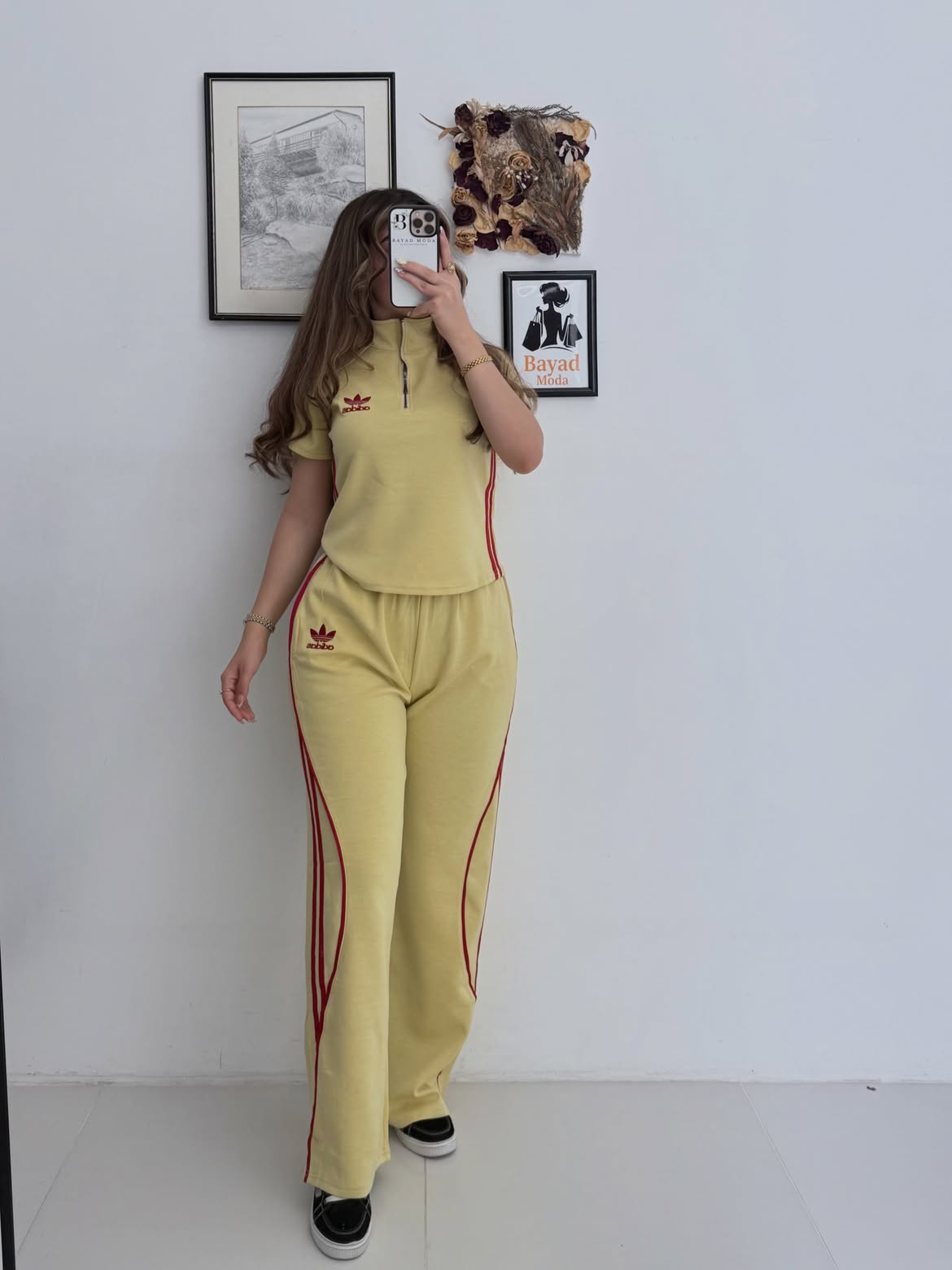 Women's Half-Zip Track Suit – 2 Piece Sport Set (Top + Wide-Leg Pants)