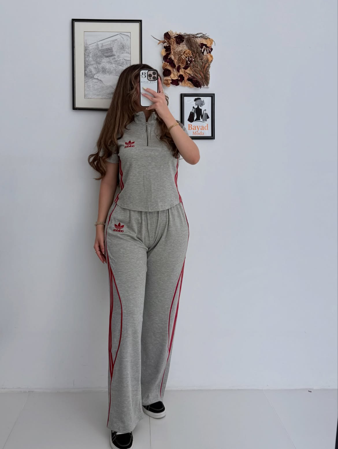 Women's Half-Zip Track Suit – 2 Piece Sport Set (Top + Wide-Leg Pants)