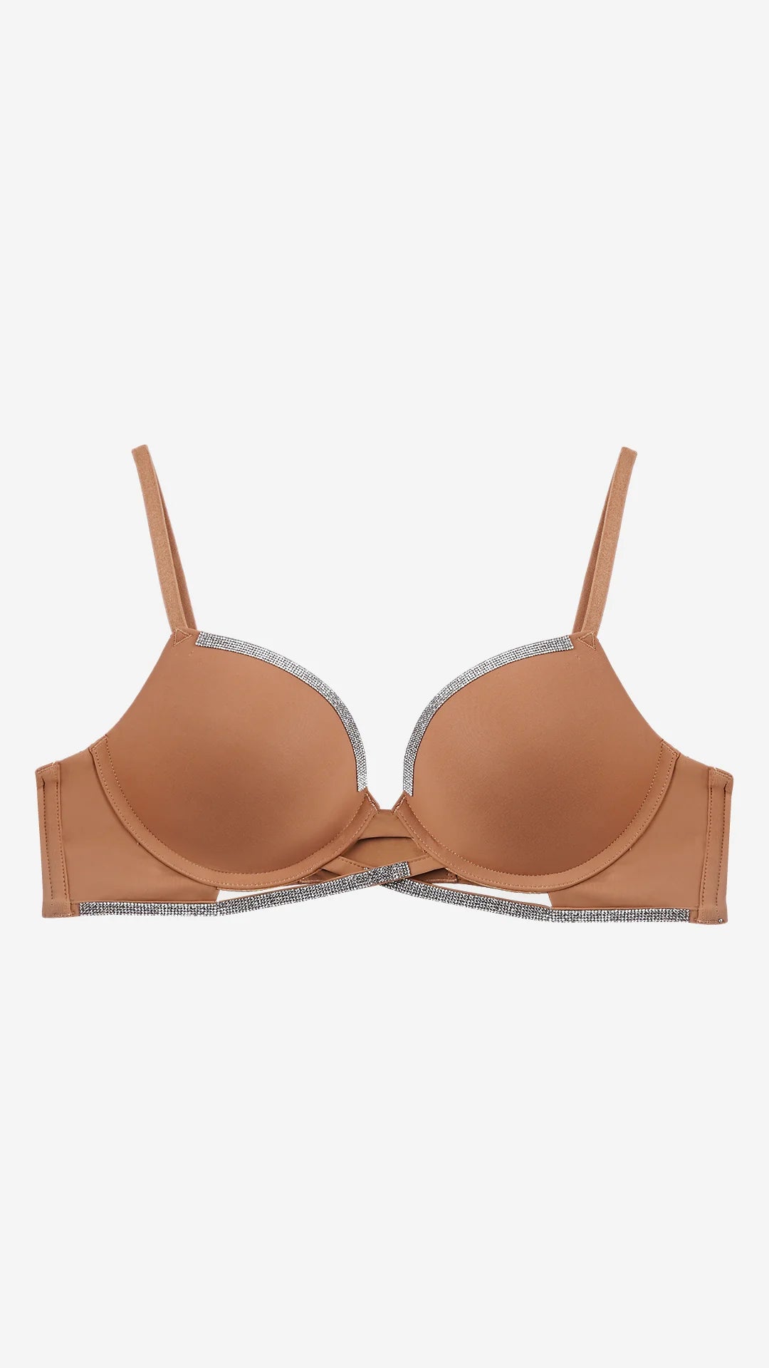 Brown Strappy Push-Up Bra with Diamante Trim