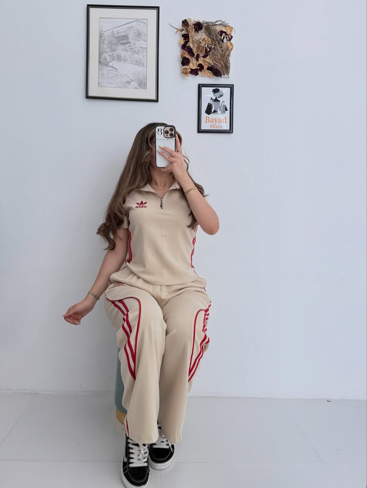 Women's Half-Zip Track Suit – 2 Piece Sport Set (Top + Wide-Leg Pants)