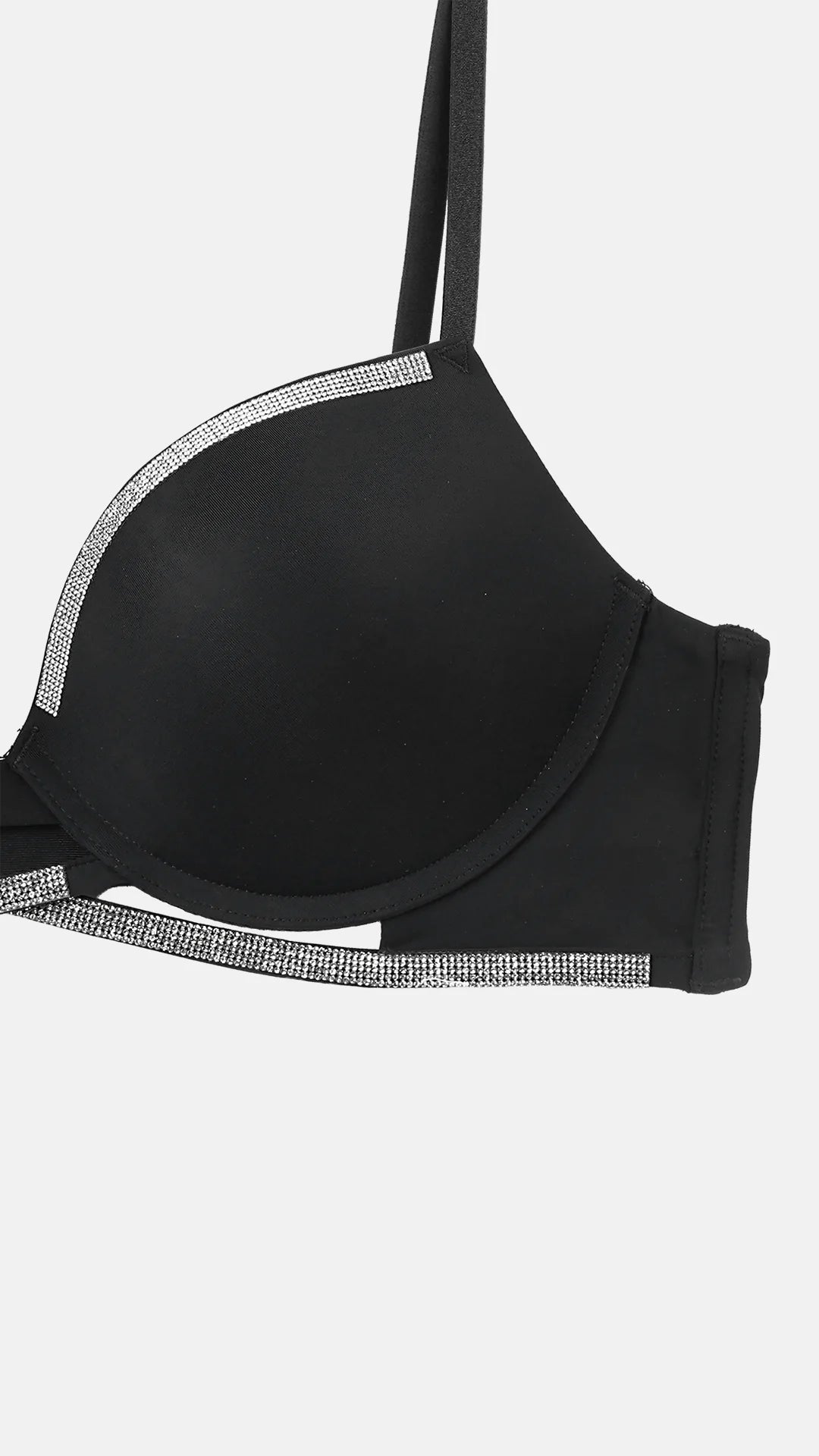Black Strappy Push-Up Bra with Diamante Trim