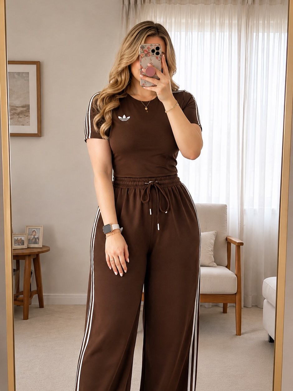 Women's Striped Wide-Leg Lounge Set – Crew Neck Top & Pants (2 Piece)
