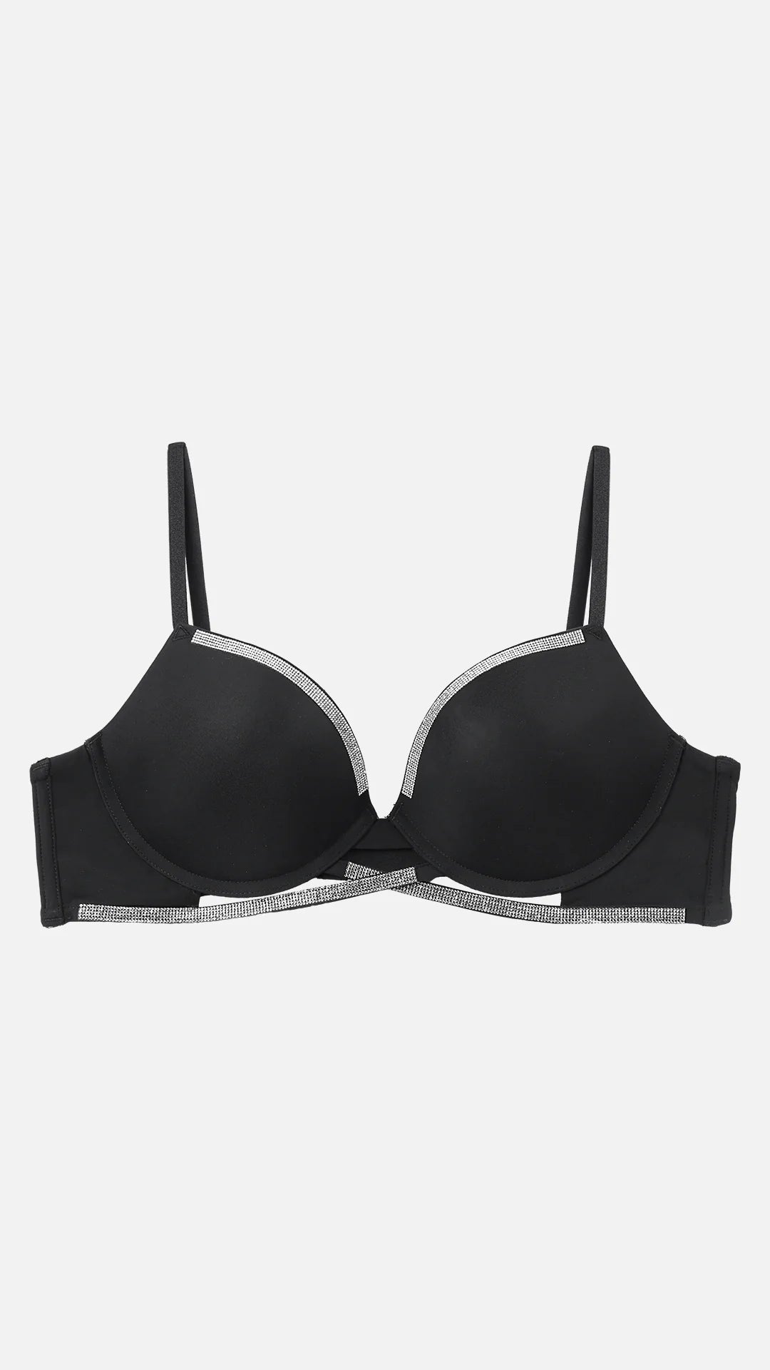 Black Strappy Push-Up Bra with Diamante Trim