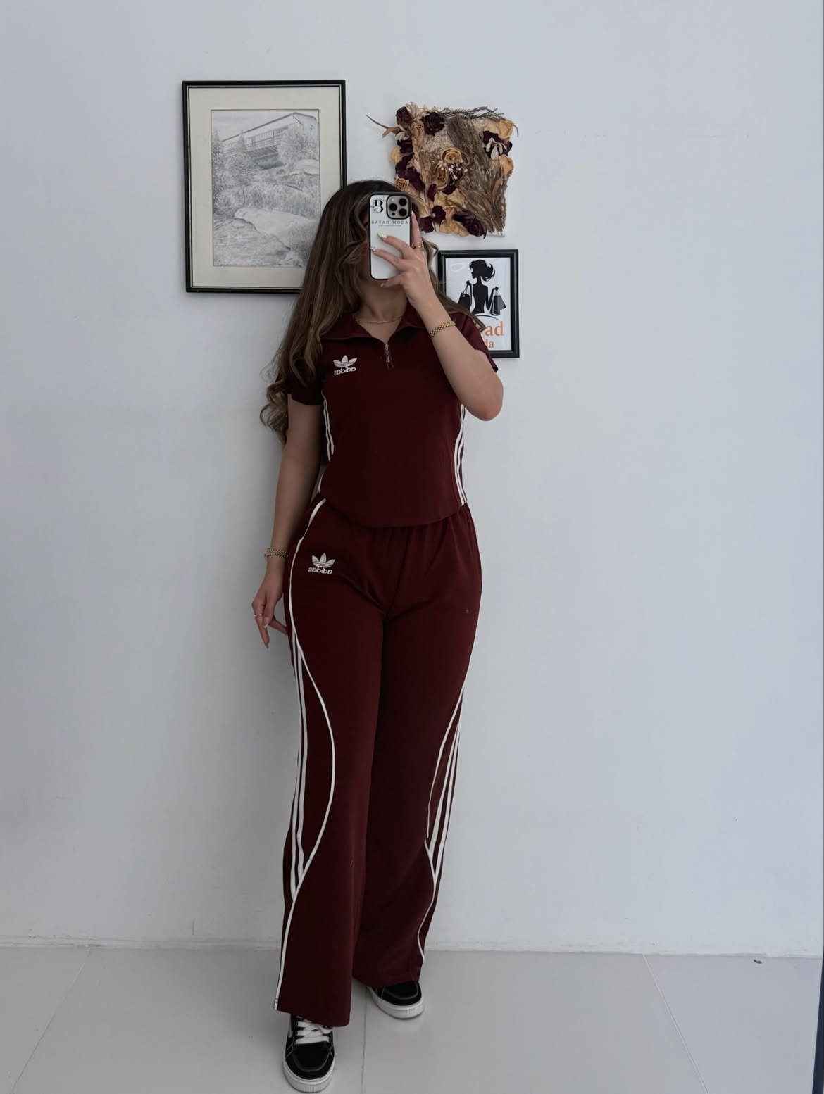 Women's Half-Zip Track Suit – 2 Piece Sport Set (Top + Wide-Leg Pants)