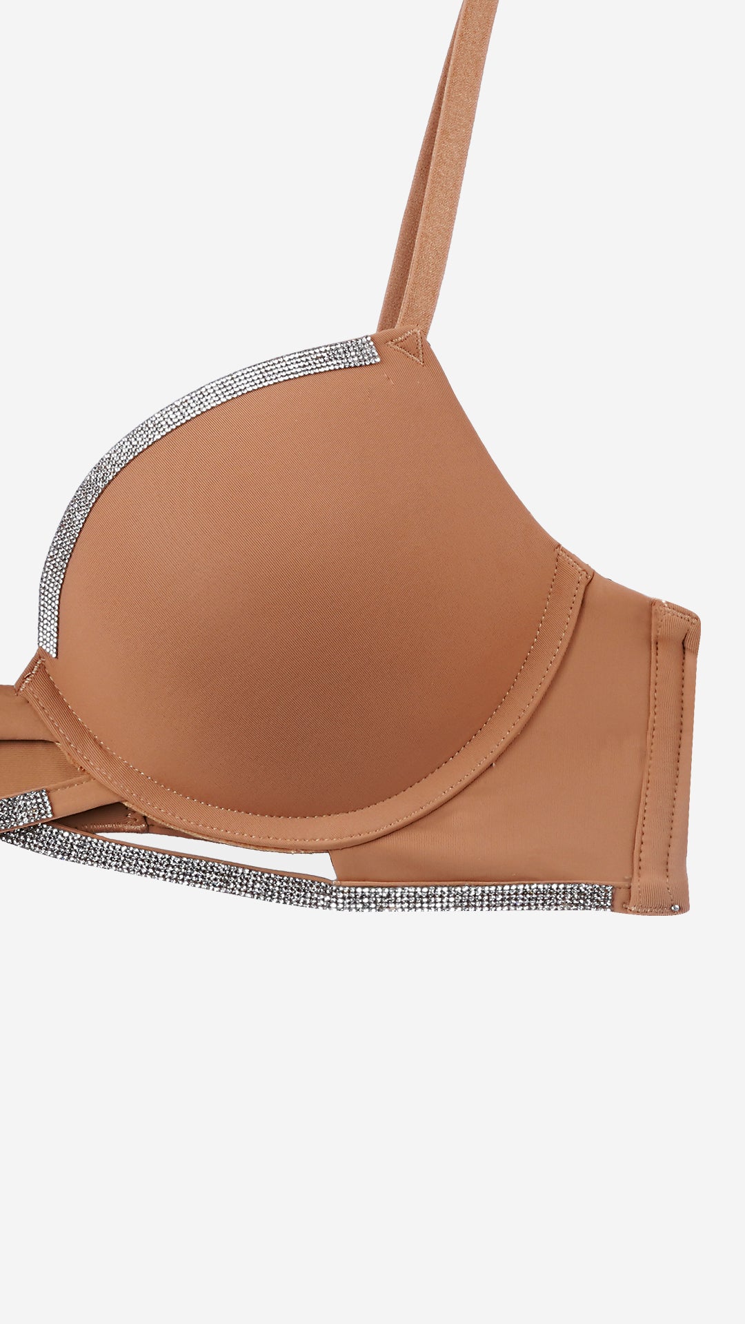 Brown Strappy Push-Up Bra with Diamante Trim